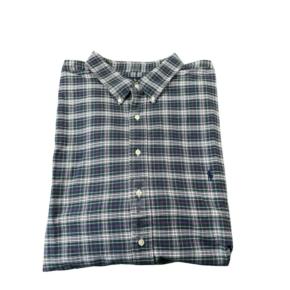 Polo Ralph Lauren Green White Red Blue Check Pony Logo Cotton Shirt 4XLT